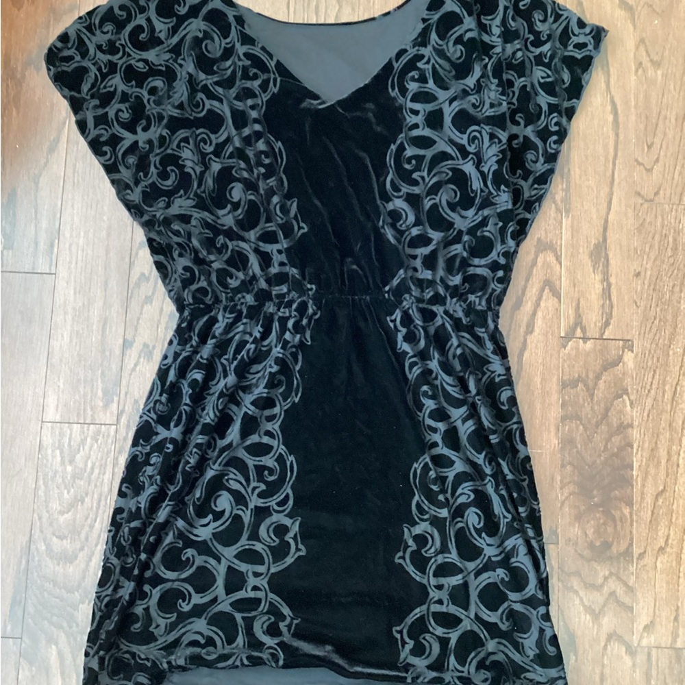 Elegant Black Velvet Dress with Intricate Patterns